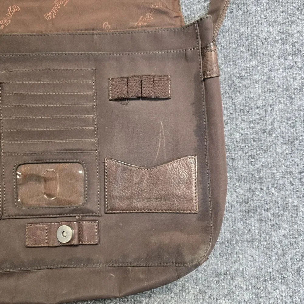 Fossil Brown Y2K Cow Hide Leather  Messenger Bag Satchel Crossbody